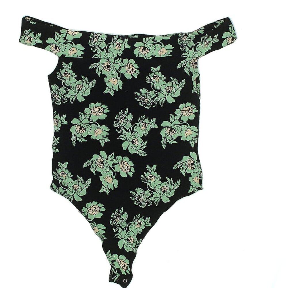 Intimately Free People Off Shoulder Floral Bodysuit Black Green S